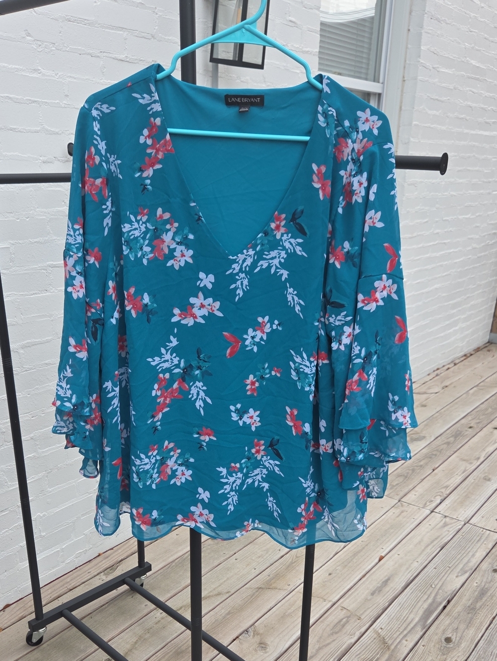 Lane Bryant Teal Floral V-Neck Tunic 18/20